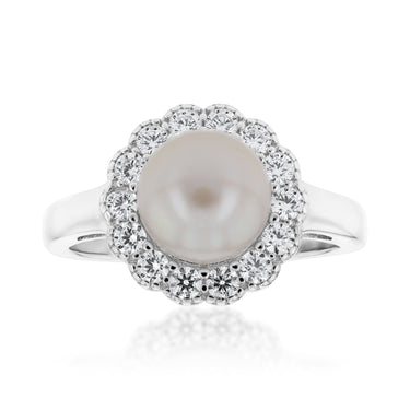 Sterling Silver Freshwater Pearl Cubic Zirconia Ring