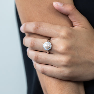 Sterling Silver Freshwater Pearl Cubic Zirconia Ring