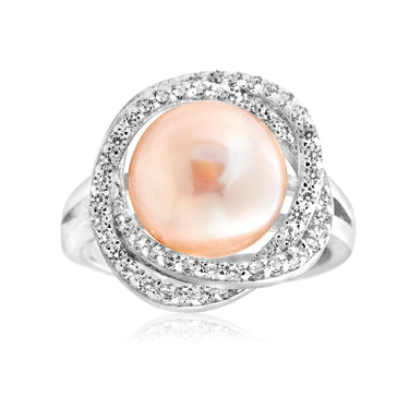 Sterling Silver Cubic Zirconia Freshwater Pearl Ring