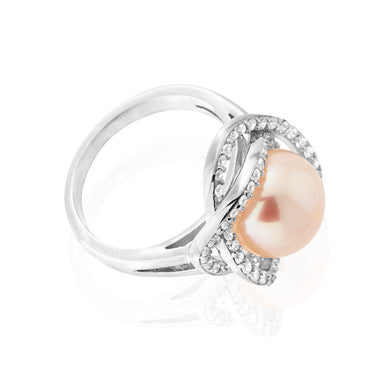 Sterling Silver Cubic Zirconia Freshwater Pearl Ring