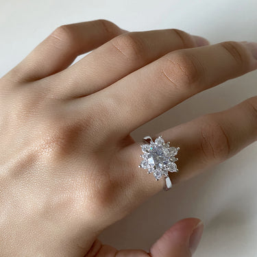 Sterling Silver Flower Shaped Cubic Zirconia Ring