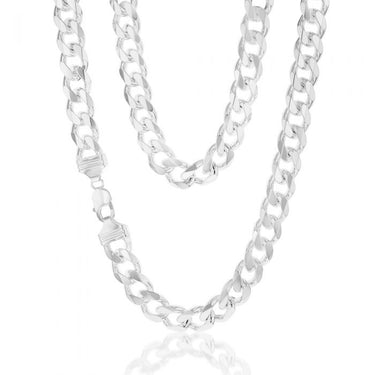 Sterling Silver Curb Bevelled Diamond Cut Heavy 350 Gauge 60cm Chain