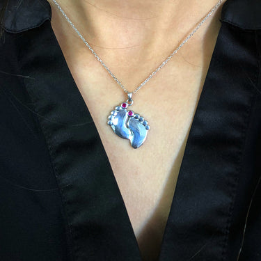 Sterling Silver Ruby Babyfeet Pendant with chain
