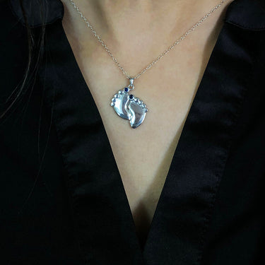 Sterling Silver Sapphire Babyfeet Pendant with chain
