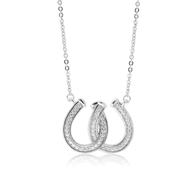 Sterling Silver Zirconia Double Horseshoe Pendant on Chain