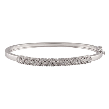 Sterling Silver 1/2 Carat Diamond 3 Row 60mm Hinge Bangle