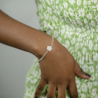 Sterling Silver 19cm Rose Flower Bracelet