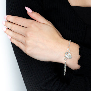 Sterling Silver 19cm Filigree Heart Belcher Padlock Bracelet