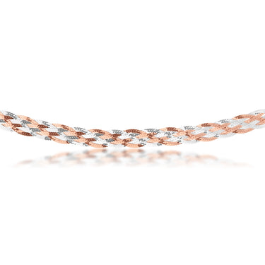 Sterling Silver and Rose Gold Plated 45cm Multi Strand Plait Necklace