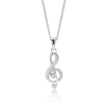 Sterling Silver Zirconia Treble Clef Pendant