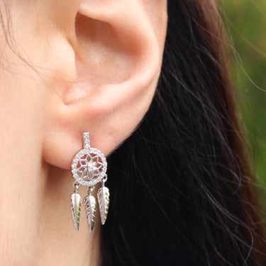 Sterling Silver Dreamcatcher Cubic Zirconia Earrings