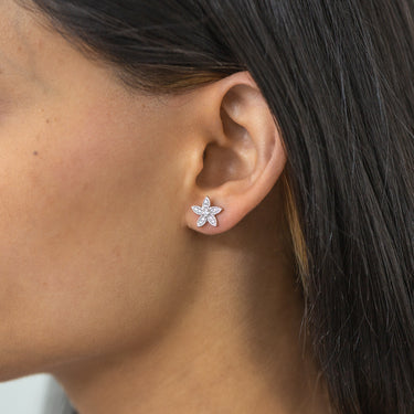 Sterling Silver Zirconia Flower Stud Earrings