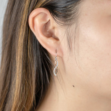 Sterling Silver Rose and Gold Plated Zirconia Weave Drop Earrings