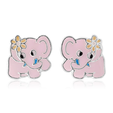 Sterling Silver Pink Enamel Elephant Studs