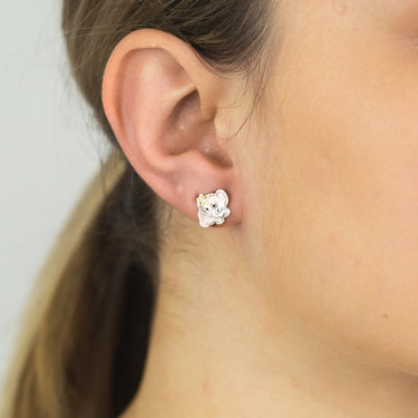 Sterling Silver Pink Enamel Elephant Studs