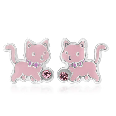 Sterling Silver Pink Kitty Studs