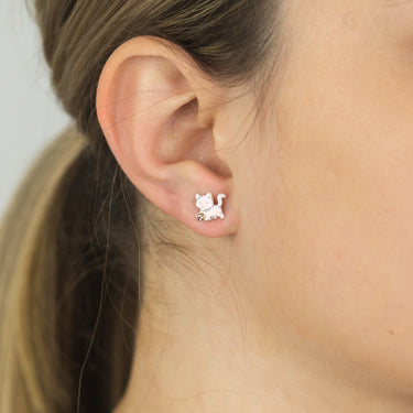 Sterling Silver Pink Kitty Studs