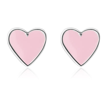 Sterling Silver Pink Enamel Heart Studs