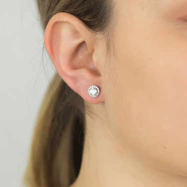 Sterling Silver 2 Set Round and Heart Zirconia Set Stud Earrings 7.5mm, 8.5x7.9mm