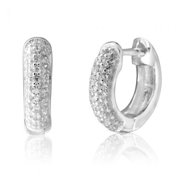Sterling Silver Zirconia Pave Set Huggie Hoop Earrings