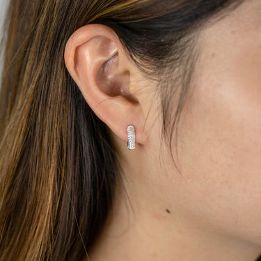 Sterling Silver Zirconia Pave Set Huggie Hoop Earrings