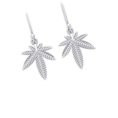 Sterling Silver Leaf Hook Drop Earrings