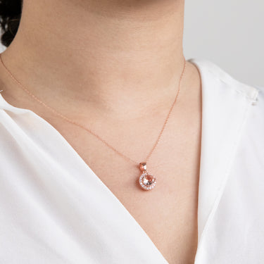 Sterling Silver Rose Plated Crystal and Zirconia Halo Stud and Pendant Set on Chain