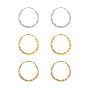 Sterling Silver Gold and Rose Plated Set of 3 12mm Sleeper Earrings