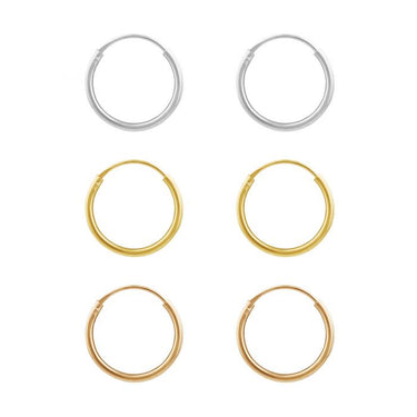 Sterling Silver Gold and Rose Plated Set of 3 12mm Sleeper Earrings