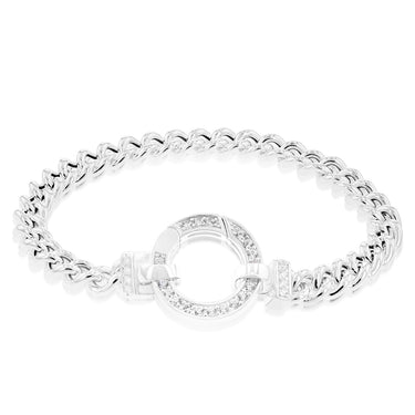 Sterling Silver 19cm Zirconia Fancy Boltring Curb Bracelet