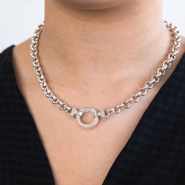 Sterling Silver 45cm Zirconia Fancy Boltring Belcher Chain