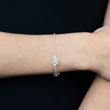 Sterling Silver 19cm Tree of Life Heart Charm Bracelet