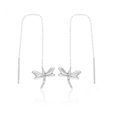 Sterling Silver Dragonfly Threader Drop Earrings