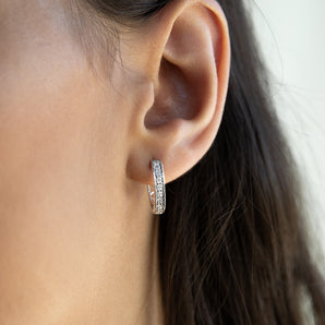 Sterling Silver Diamond Hoops Earrings