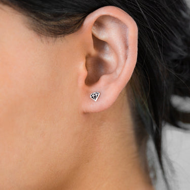 Sterling Silver Diamond Shaped Black Enamel Stud Earrings