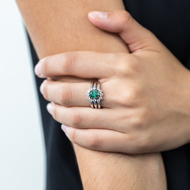 Sterling Silver Created Emerald and Created White Sapphire 3 Ring Set