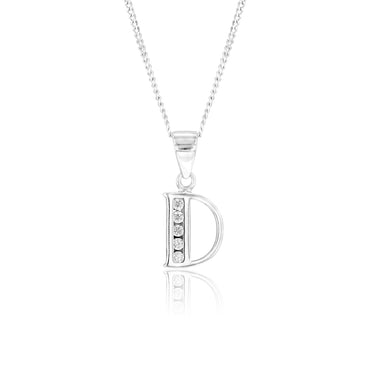 Sterling Silver Cubic Zirconia  Initial "D" Pendant