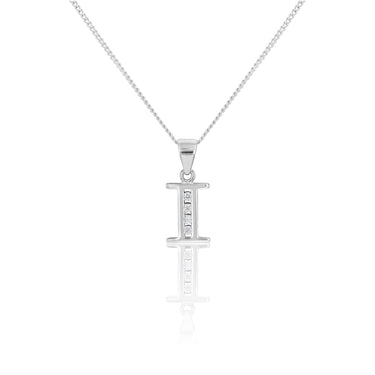 Sterling silver Cubic Zirconia  Initial "I" Pendant
