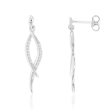 Sterling Silver Zirconia Crossover Drop Earring