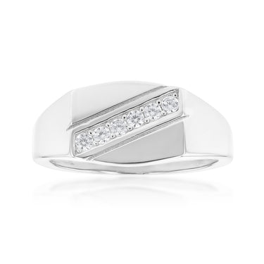 Sterling Silver Zirconia Mens Ring