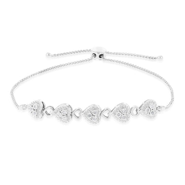 Silver Heart Bracelet with 15 Diamonds