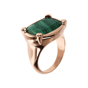 Bronzallure Rose Gold Plated Incanto Green Malachite Ring - No Resize