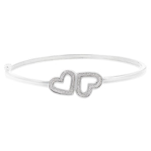 Sterling Silver Stardust Double Heart Hinged Bangle