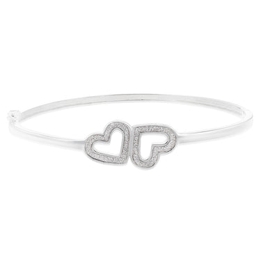 Sterling Silver Stardust Double Heart Hinged Bangle
