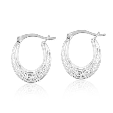 Sterling Silver Greek Key Oval Hoops