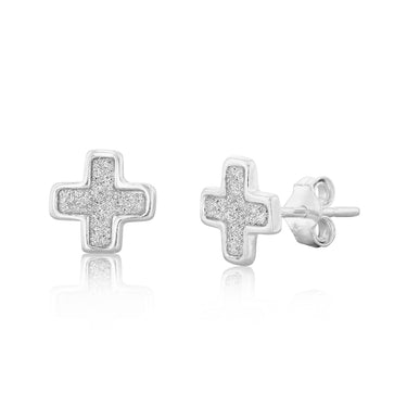 Sterling Silver Stardust Cross Stud Earrings