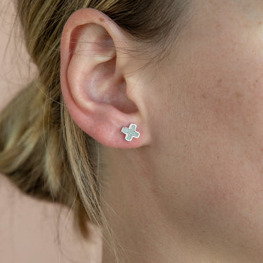 Sterling Silver Stardust Cross Stud Earrings