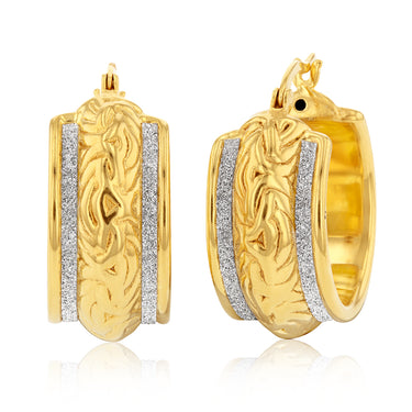 Sterling Silver Gold Plated Stardust Fancy Patterned Hoops