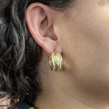 Sterling Silver Gold Plated Stardust Fancy Patterned Hoops