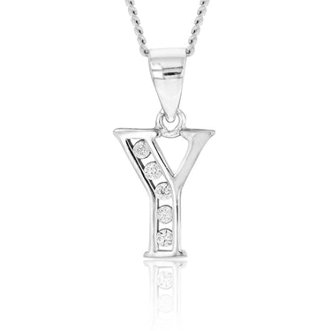 Sterling Silver Initial Zirconia  Initial "Y" Pendant
